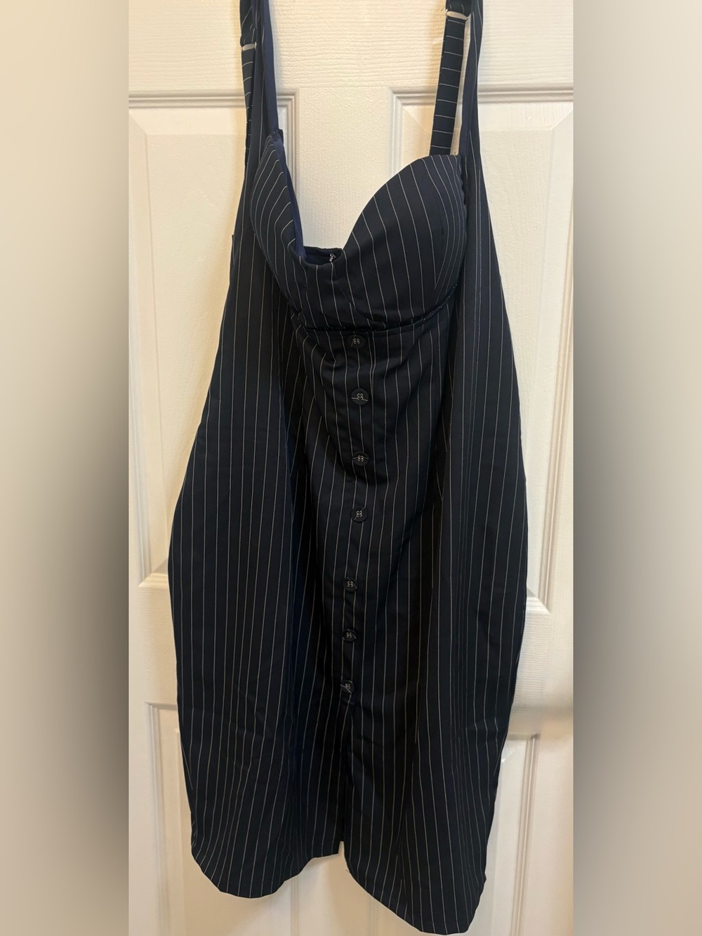 Fashion Nova Black Pinstripe Button-Front Pencil Dress